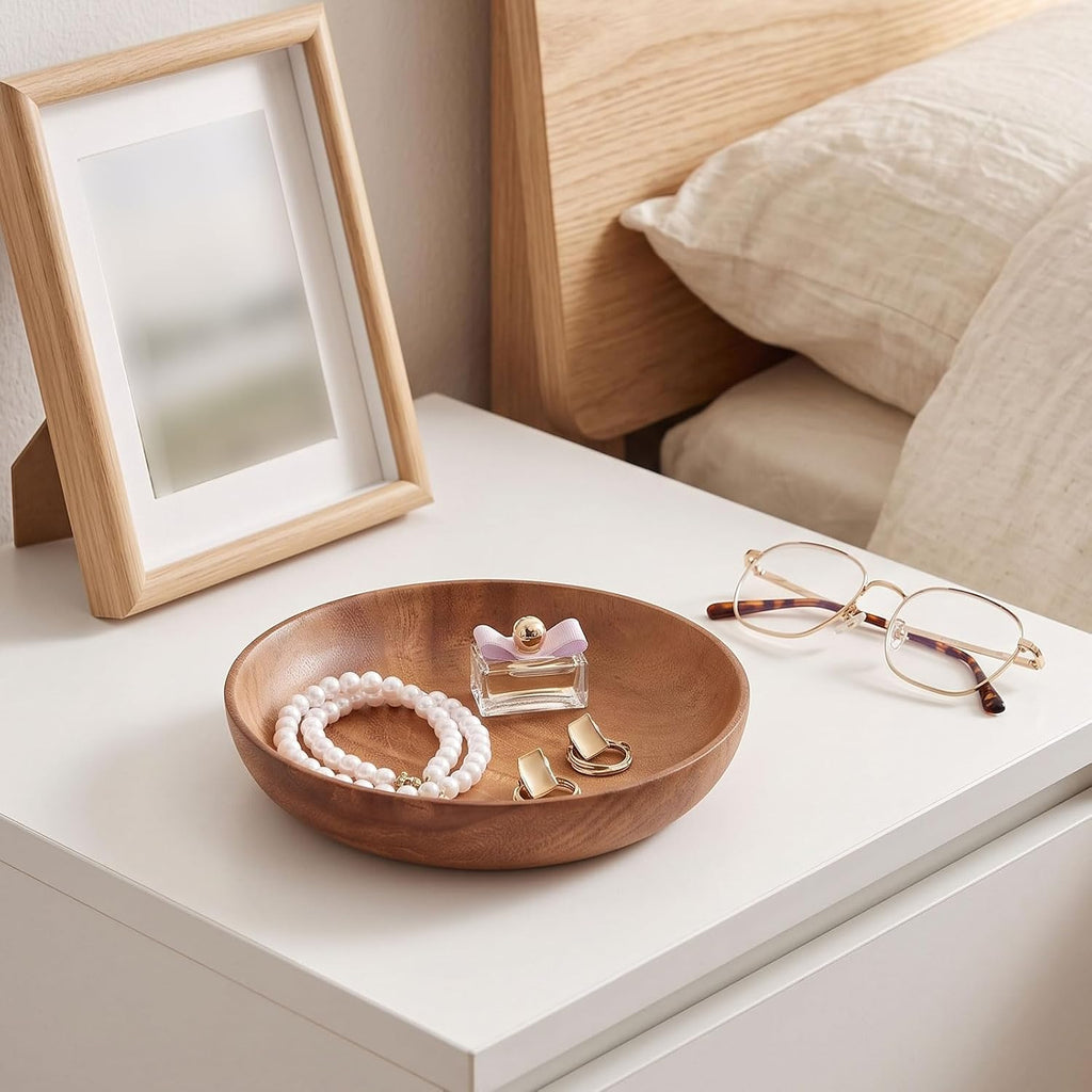 7.1 Inch Wooden Key Bowl for Entryway Table, Small Catch All Bowl