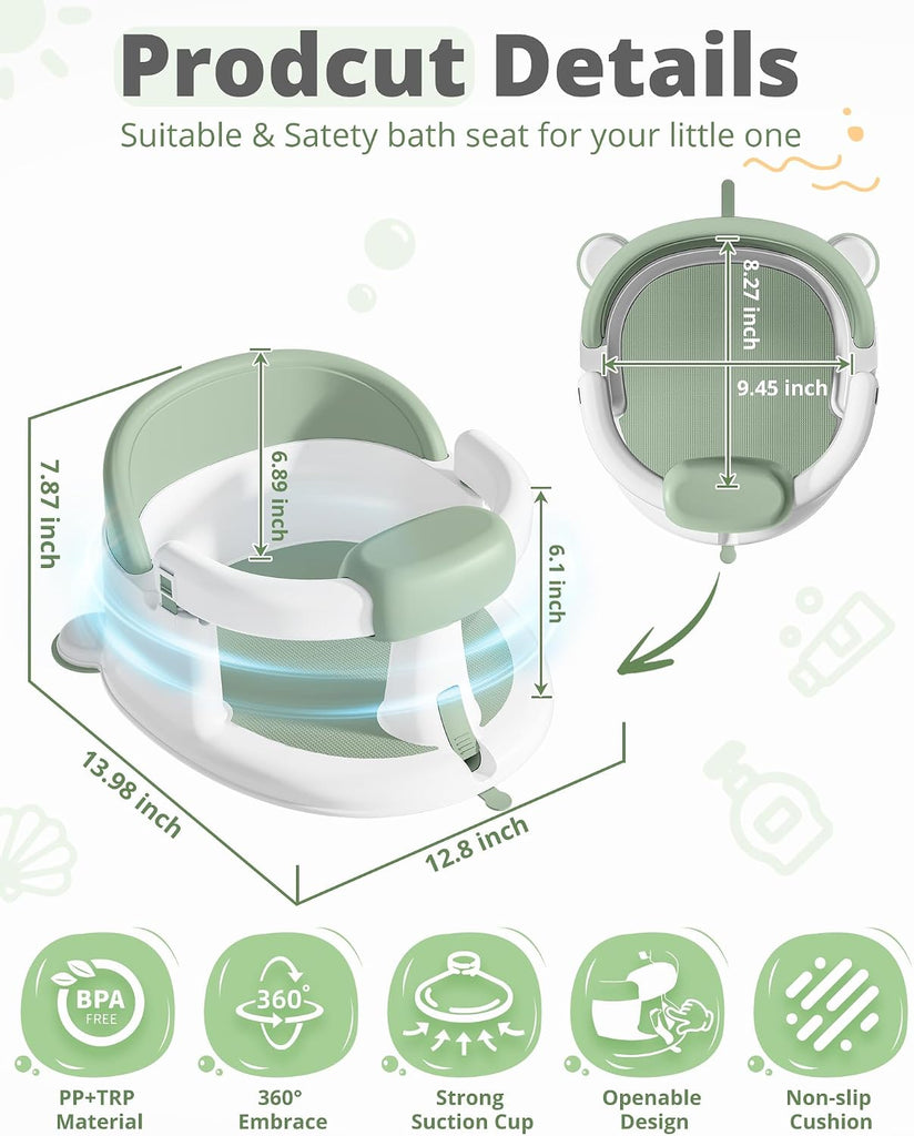 Baby Bath Seats for Babies Sitting Up, Non-Slip Baby Bathtub with 3 Suction Cups, Safe & Comfortable Toddler Bath