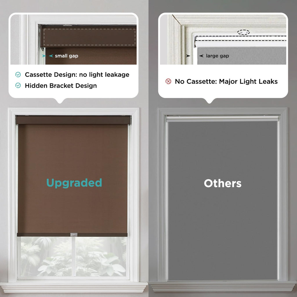 100% Blackout Roller Shades Cordless Blinds for Windows, Free-Stop Shades, UV Protection, Natural Woven Blinds