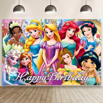 Princess Wall Decor Backdrop for Princess Themed Birthday Decorations, Green Polyester Banner for Birthday Party
