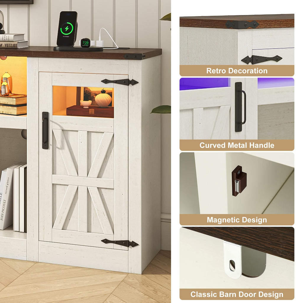 95" Farmhouse TV Stand, Large Entertainment Center for TV up to 100", White