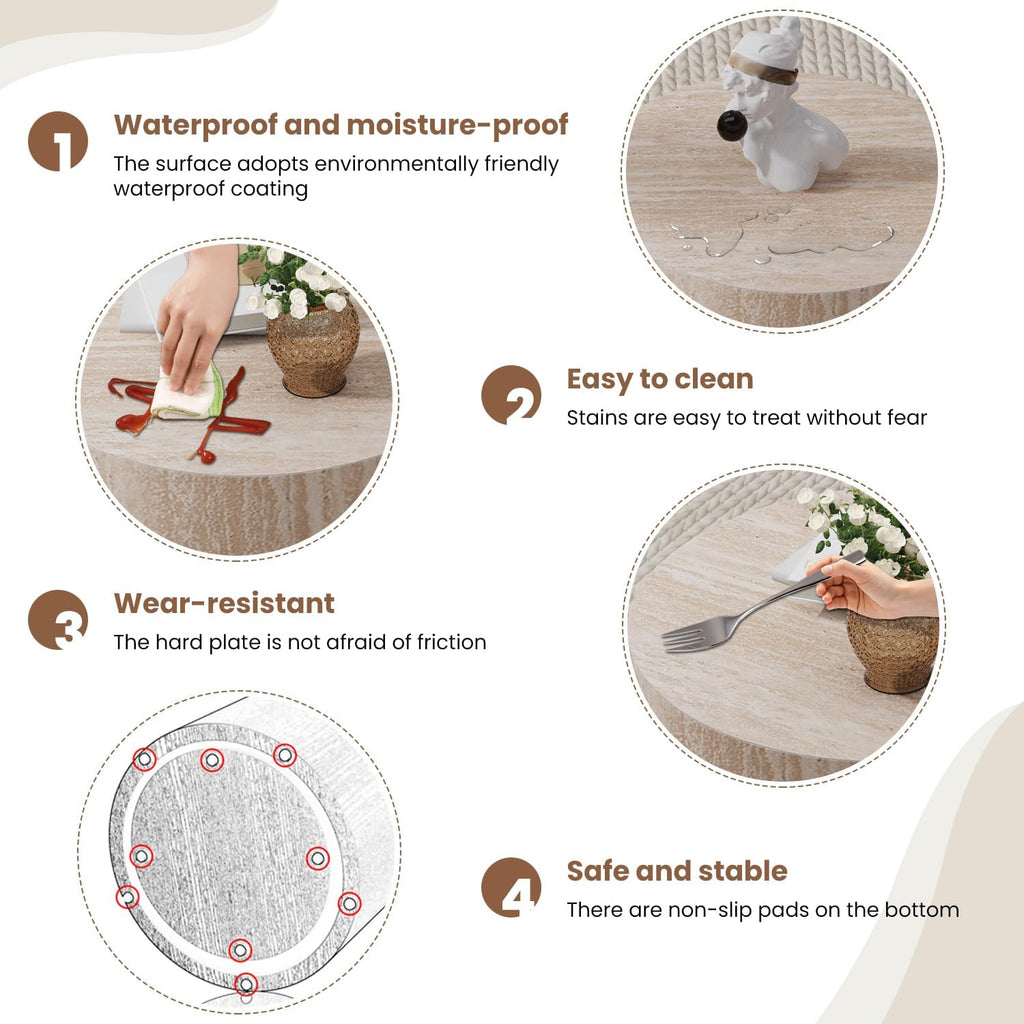 Round Nesting Coffee Set of 2, Wood Side, Travertine