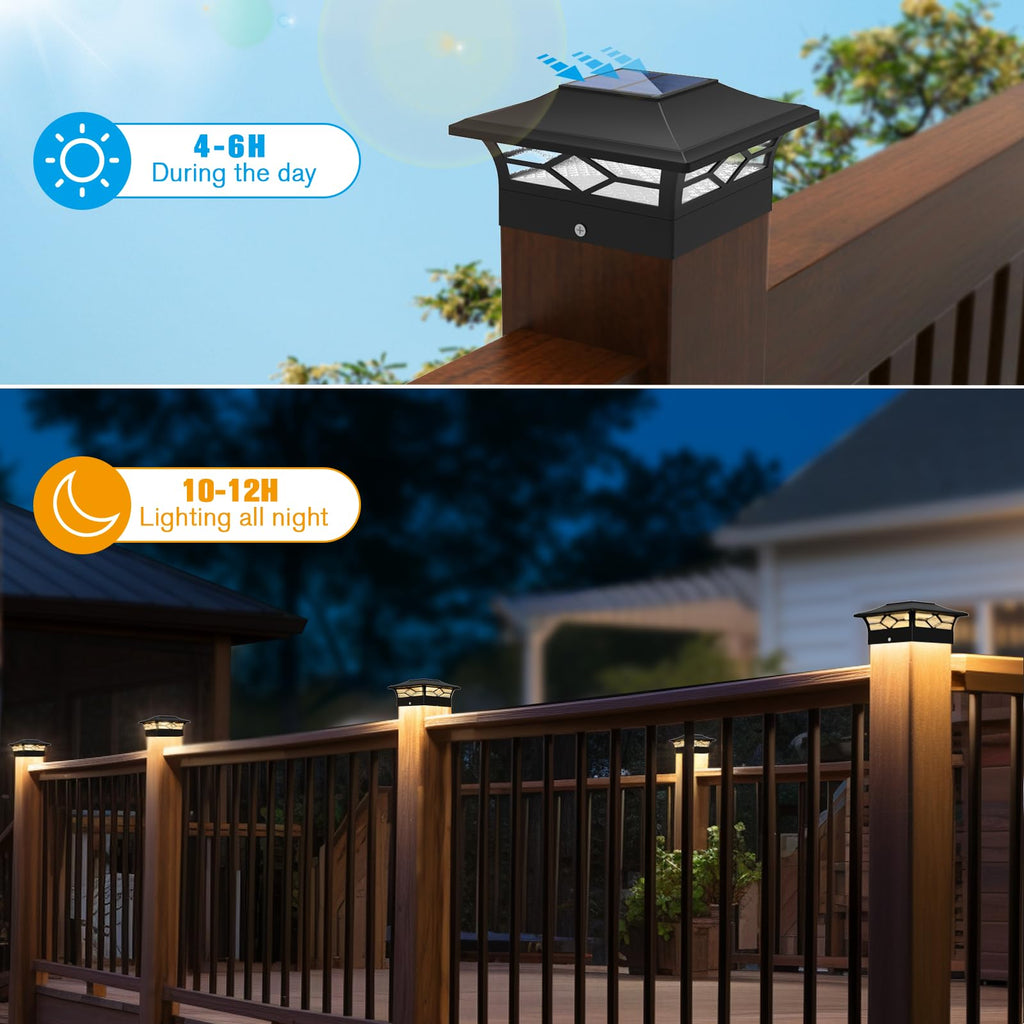 Solar Post Cap Lights Outdoor 12pack, Waterproof Solar Powered Deck Fence Post Lights for 4x4 Wood/Vinyl Posts, Solar