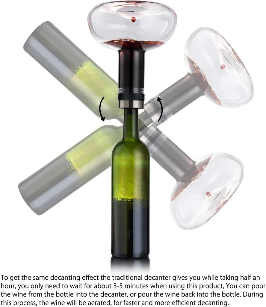 YouYah Wine Decanter Set,Red Wine Carafe with Drying Stand,Cleaning Beads and Aerator Lid,Crystal Glass,Wine