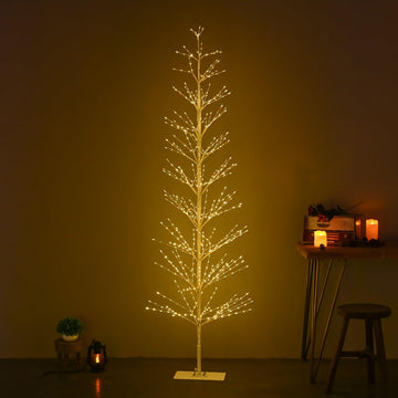 7FT Birch Tree with 736 LED Lights, Artificial Tree IP44 Waterproof Twinkle Light White Christmas Tree for Indoor