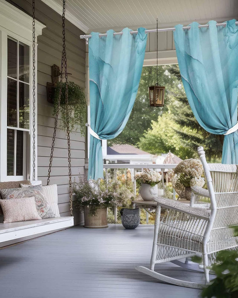 Outdoor Curtains Waterproof, Marble Texture Privacy Screen Outdoor Front Porch Decor, Grommet Outside Curtains for
