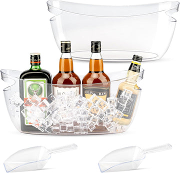 Clear Ice Buckets for Parties, 5.5L Acrylic Champagne Bucket with Scoop, Mimosa Bar Supplies, Plastic Tub - Set of 2