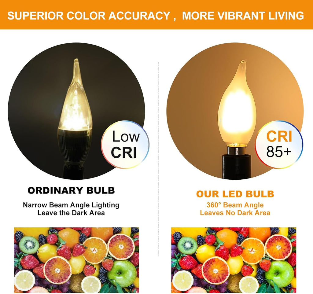 E12 Candelabra Bulb 40 Watt, B11 Candle Led Light Bulbs, 2700k, 6-Pack