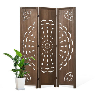 66.9Inch Wooden Room Partition - 3 Panels Boho-Styled Space Room Divider /Office, Headboard & Yoga/Photo/Video Call