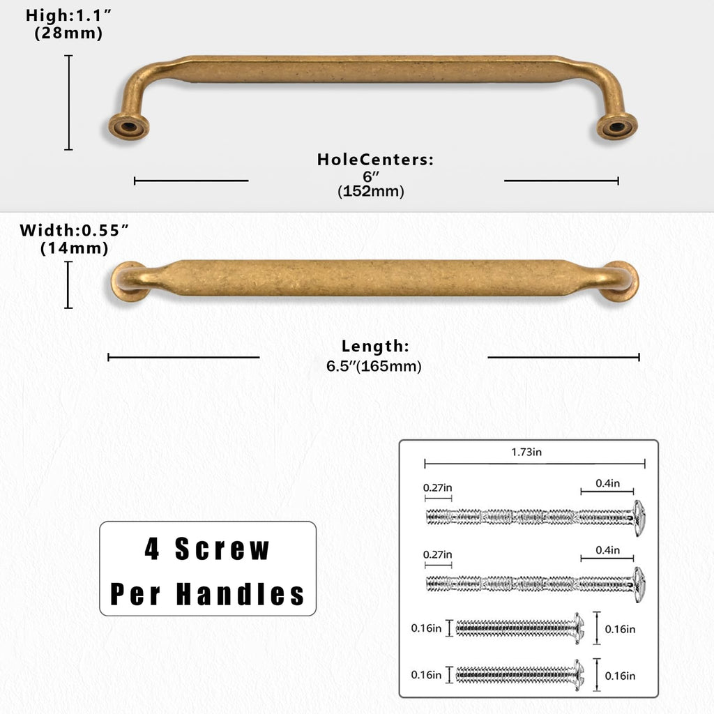 10 Pack Antique Brass Cabinet Pulls 6 Inch(152mm) Kitchen Cabinet Handles Solid Zinc Alloy Cabinet Hardware Drawer