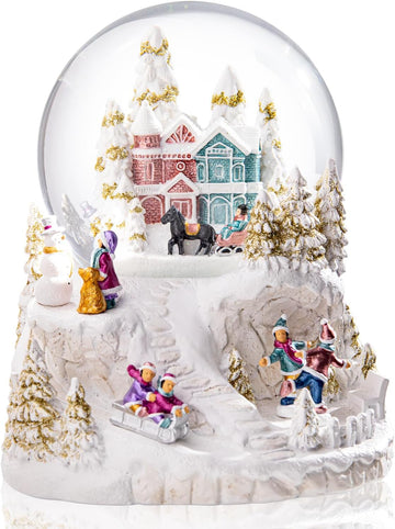Christmas Snow Globe Musical - Castle Snowmen Christmas Tree White Water Snow Globes with 7 Colors LED Light Change