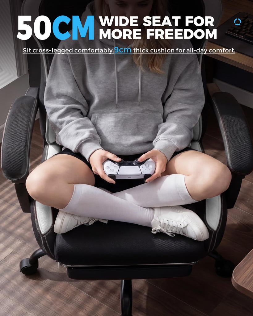 Gaming Chair Fabric with Pocket Spring Cushion, Computer Office Chair with Lumbar Support for Adults Linkage Armrests