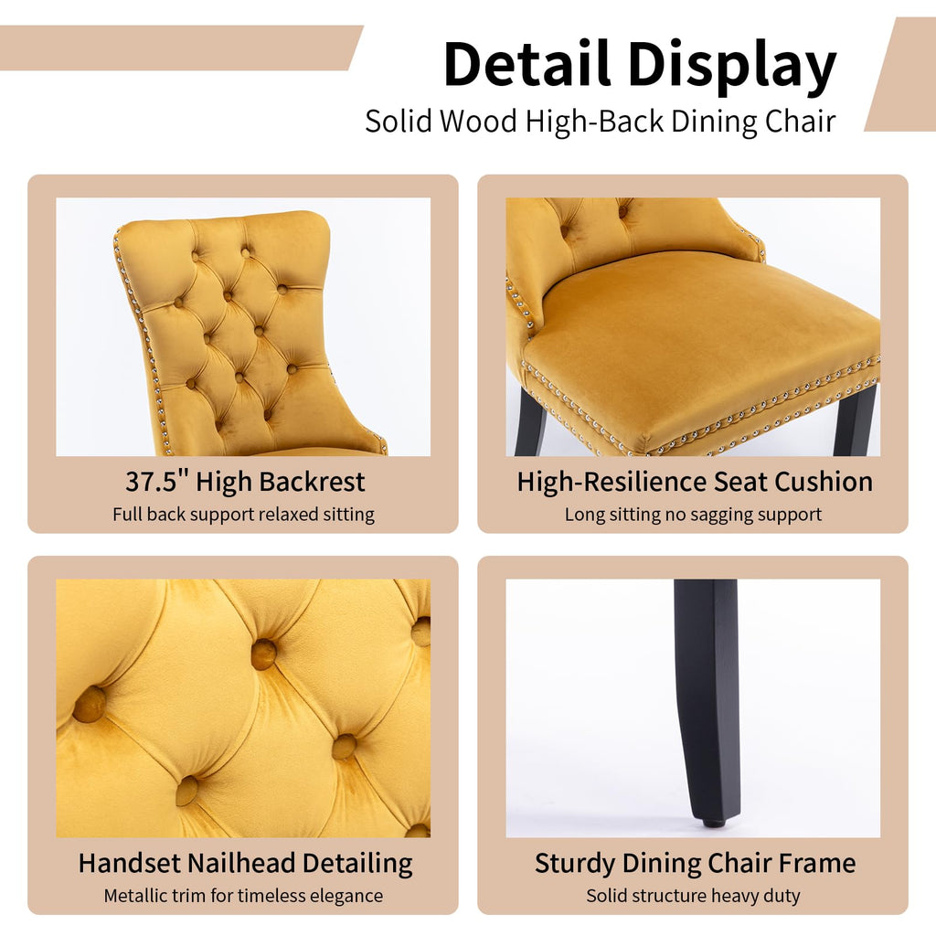 Modern Gold Velvet Upholstered Dining Chairs Set of 4 with Solid Wood Legs