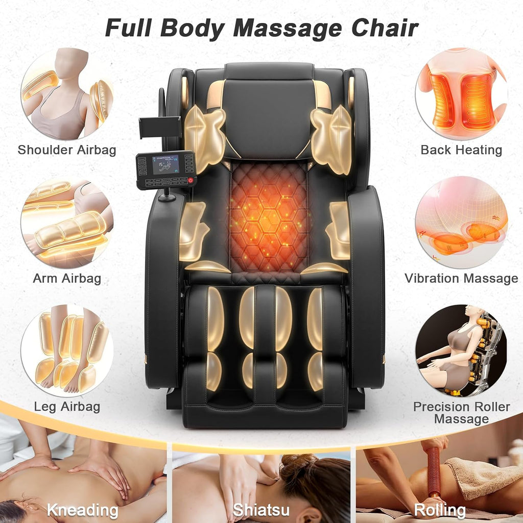SL Track Massage Chair Full Body, Recliner and Relax Back & Waist | 12 Fixed Rollers, 8 Airbag, 15 Programs, Hip