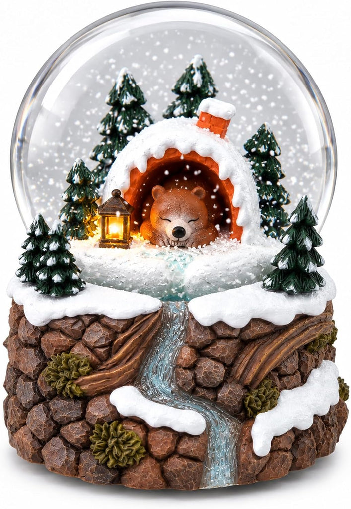 Musical Snow Globe with Light, Bear Winter Snow Globe Music Box Playing Winter Wonderland, Hand-Shake Floating Snow