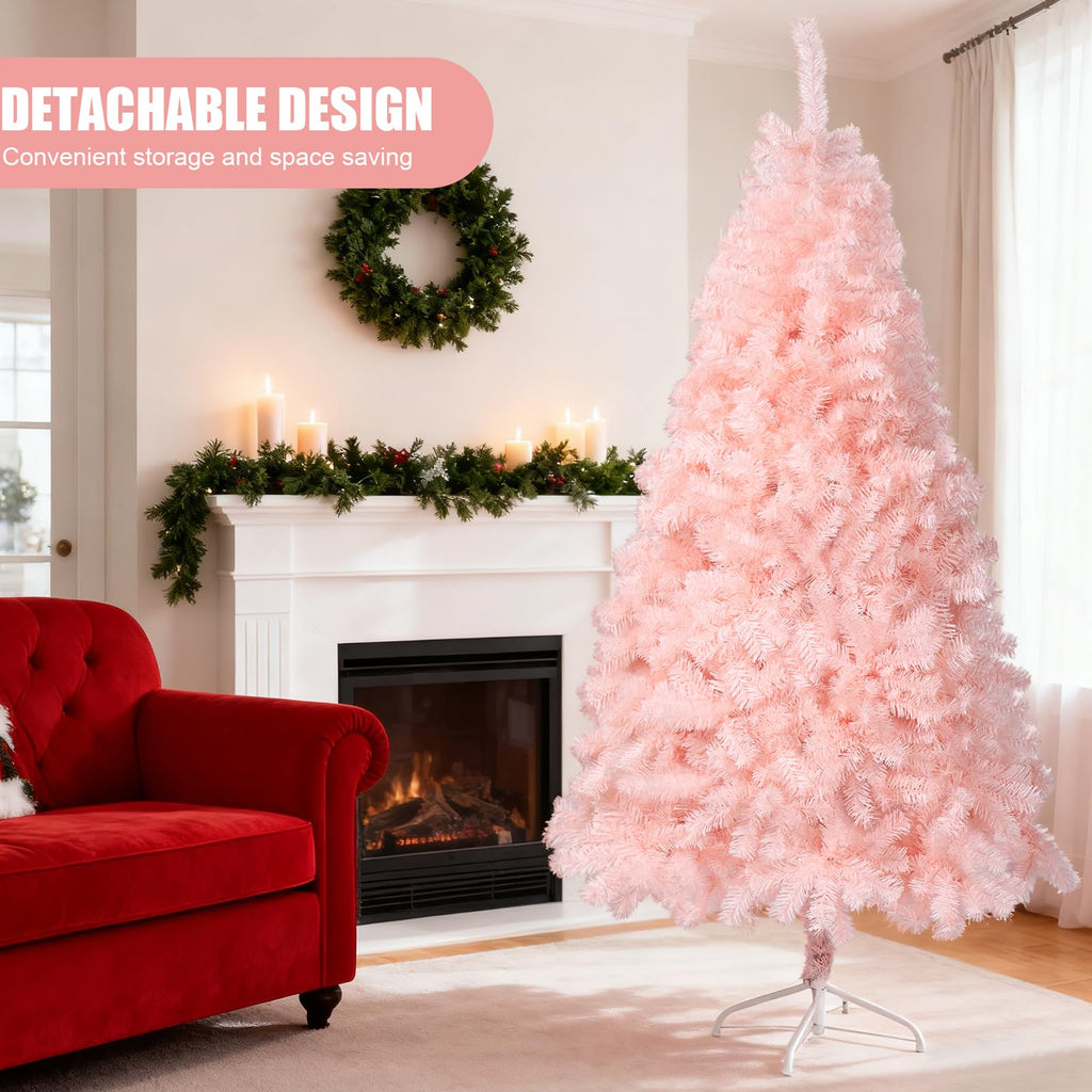 6 ft Pink Artificial Christmas Tree, Classic Spruce, 1000 Tips