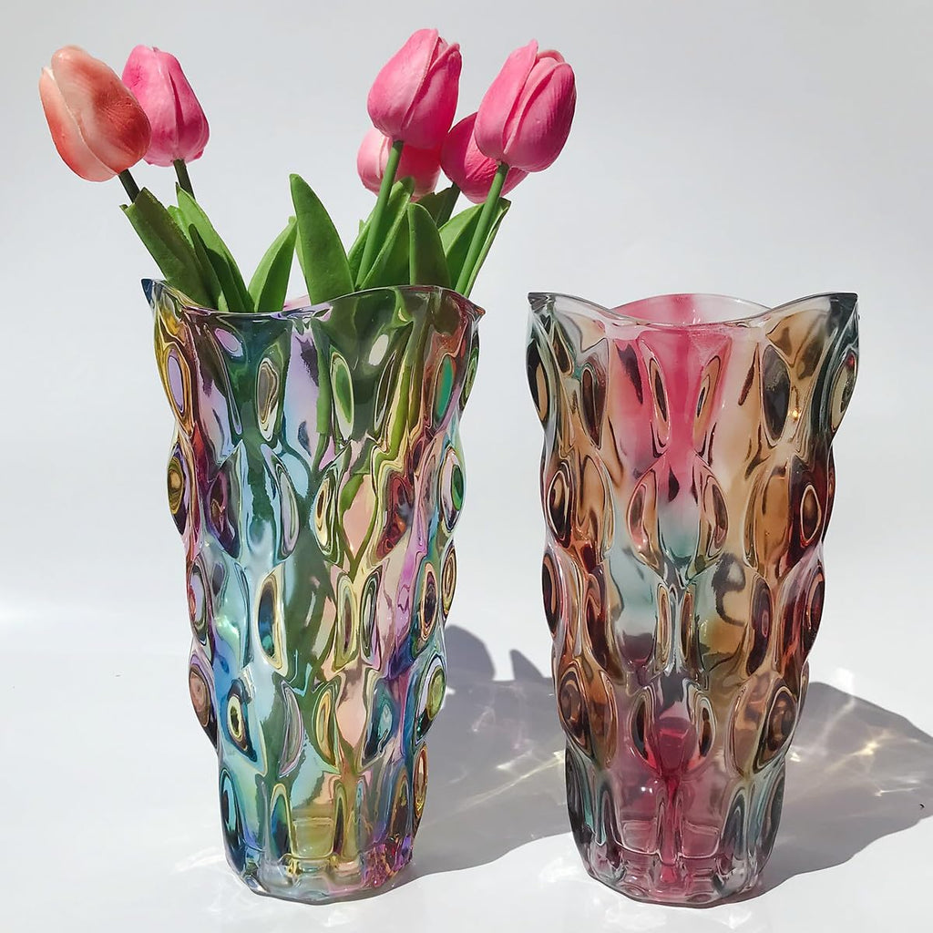 Heavy Flower Glass Vase Thickened 3.5lb 9.5inch Sparkle vase Bohemian Style, for Centerpieces