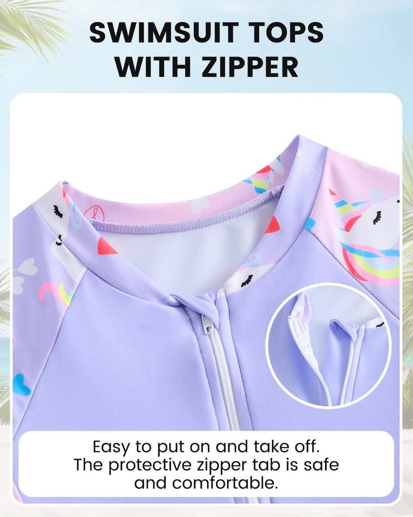 Girls Rash Guard Swimsuit Long Sleeve Bathing Suit with Zip