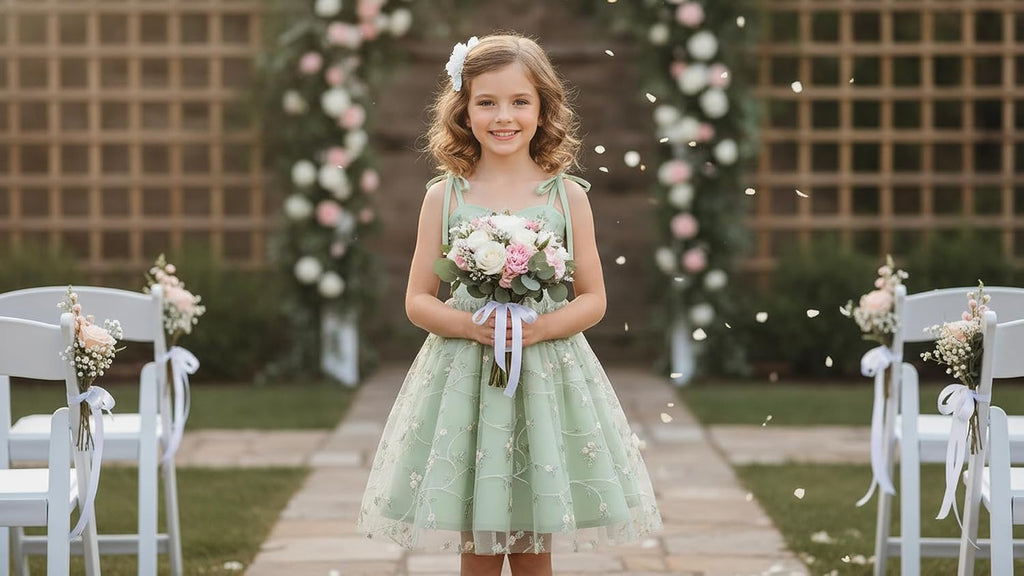 Embroidery Flower Girl Lace Dess for Kids Party Wedding Bridesmaid Tulle Dresses Princess Pageant Birthday Floral Gown