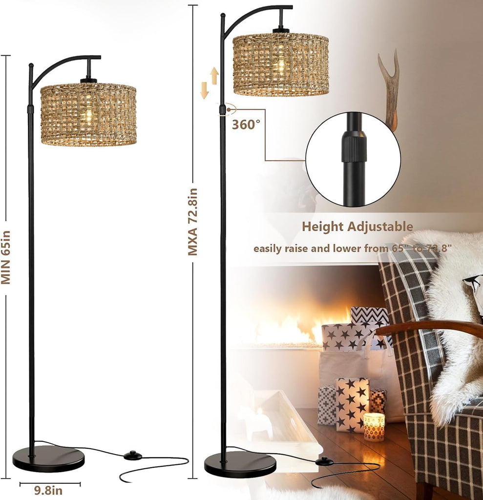 Arc Floor Lamp with Remote Control,Farmhouse Boho Floor Lamps with 3 Color Temperature