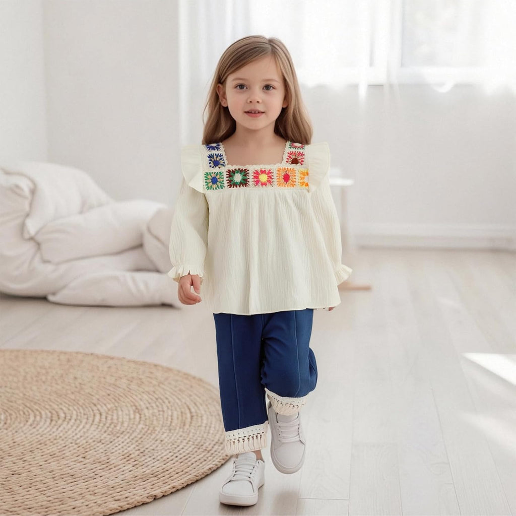 Toddler Baby Girl Crochet Blouse Tassel Denim Pants 2Pcs Boho Outfit Set