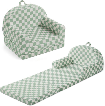 Foldable Kids Couch, in-1 Kids Sofa Chair, Sage Checkered