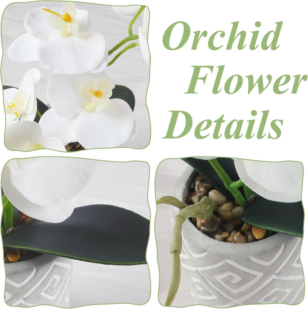 Artificial Orchids Flowers in Pot, Real Touch Faux Orchids Flowers with Vase Small Fake Orchids White Potted Plants
