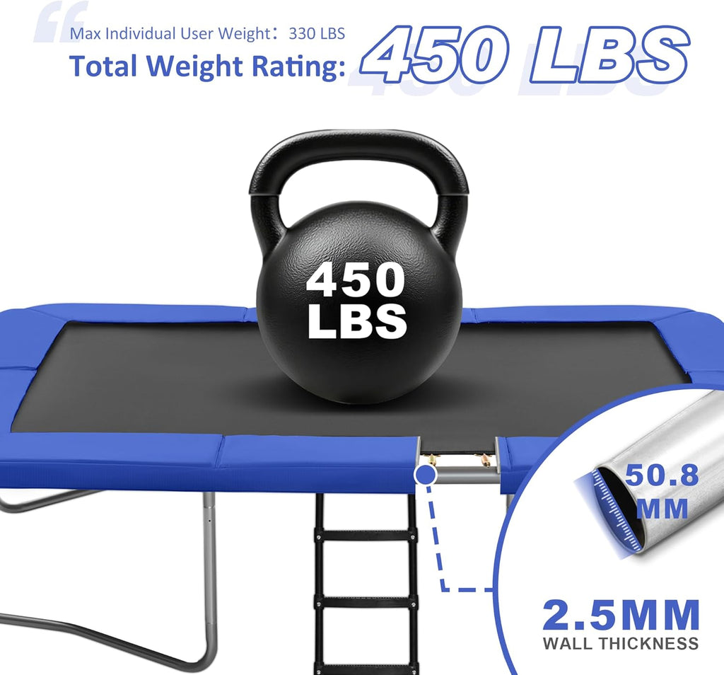 7X10 8X12 Foot Rectangle Trampoline for Kids, Double Enclosure Openings, Small Outdoor Rectangular Trampoline with