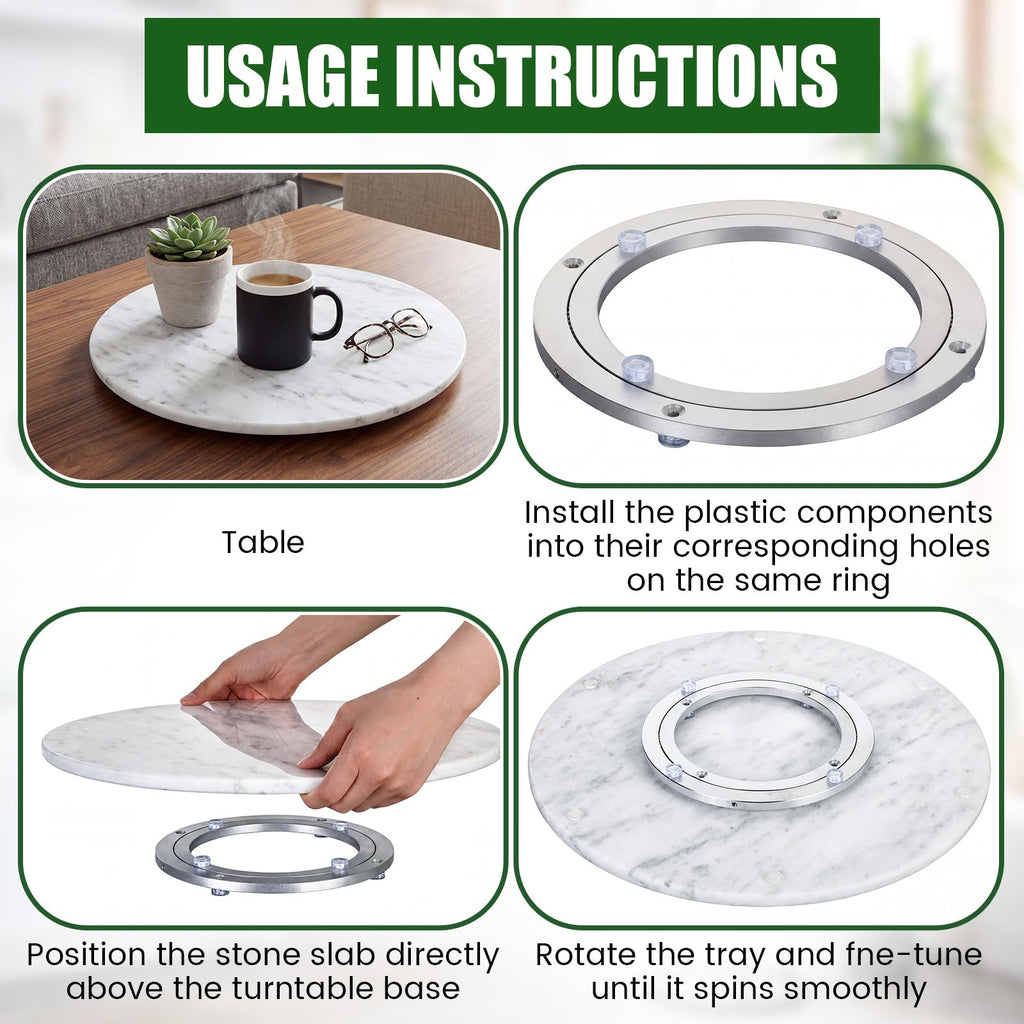12'' Marble Lazy Susan 8'' Aluminium Alloy Turntable, White