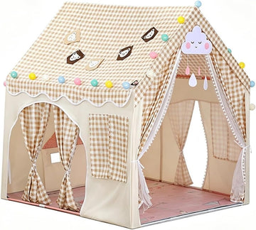 Kids Indoor Play Tent, Cute Castle Playhouse for Girls, Double Door Kids Toy Tent, 120×100×130cm(Khaki)