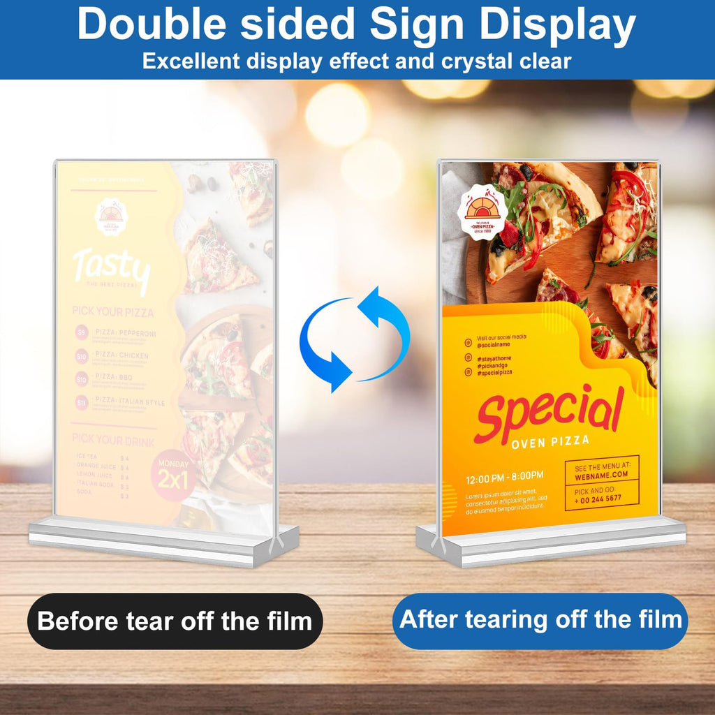 Acrylic Sign Holder 4x6, 20 Pack Clear Table Vertical Double Sided Table Menu Display, Plastic Desktop Picture Frames