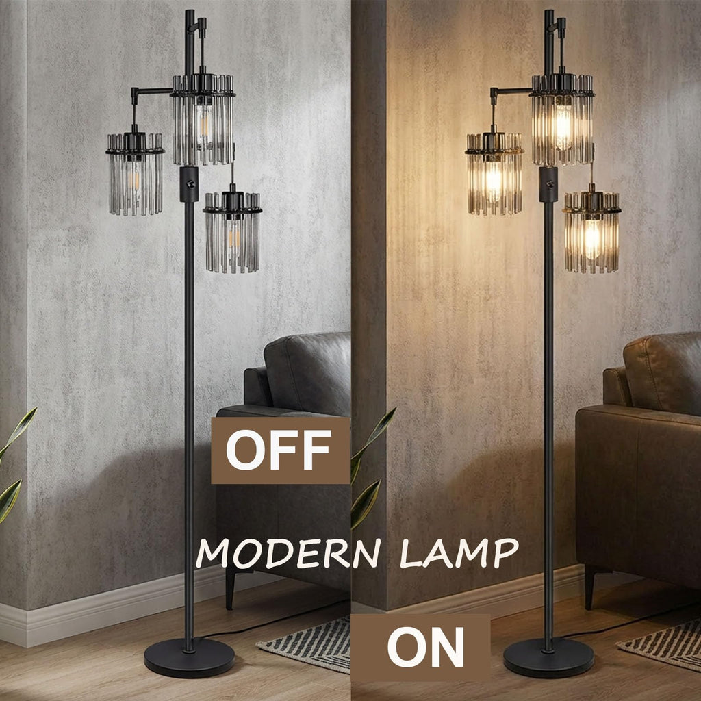 Dimmable Black Crystal Standing Farmhouse Tree Floor Lamp
