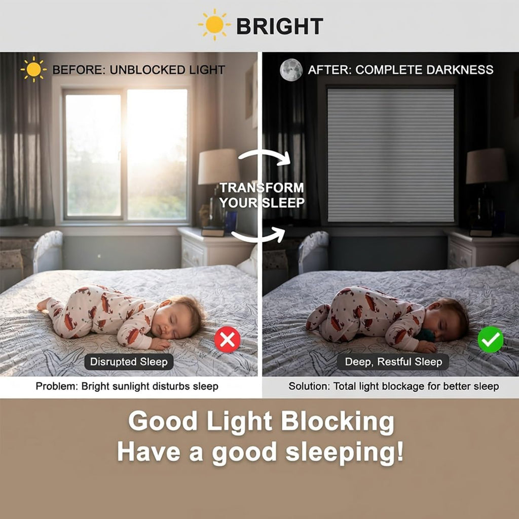 Cordless Cellular Shades, No Drill No Tools Blackout Honeycomb Blinds for Indoor Windows, Thermal Insulation Noise