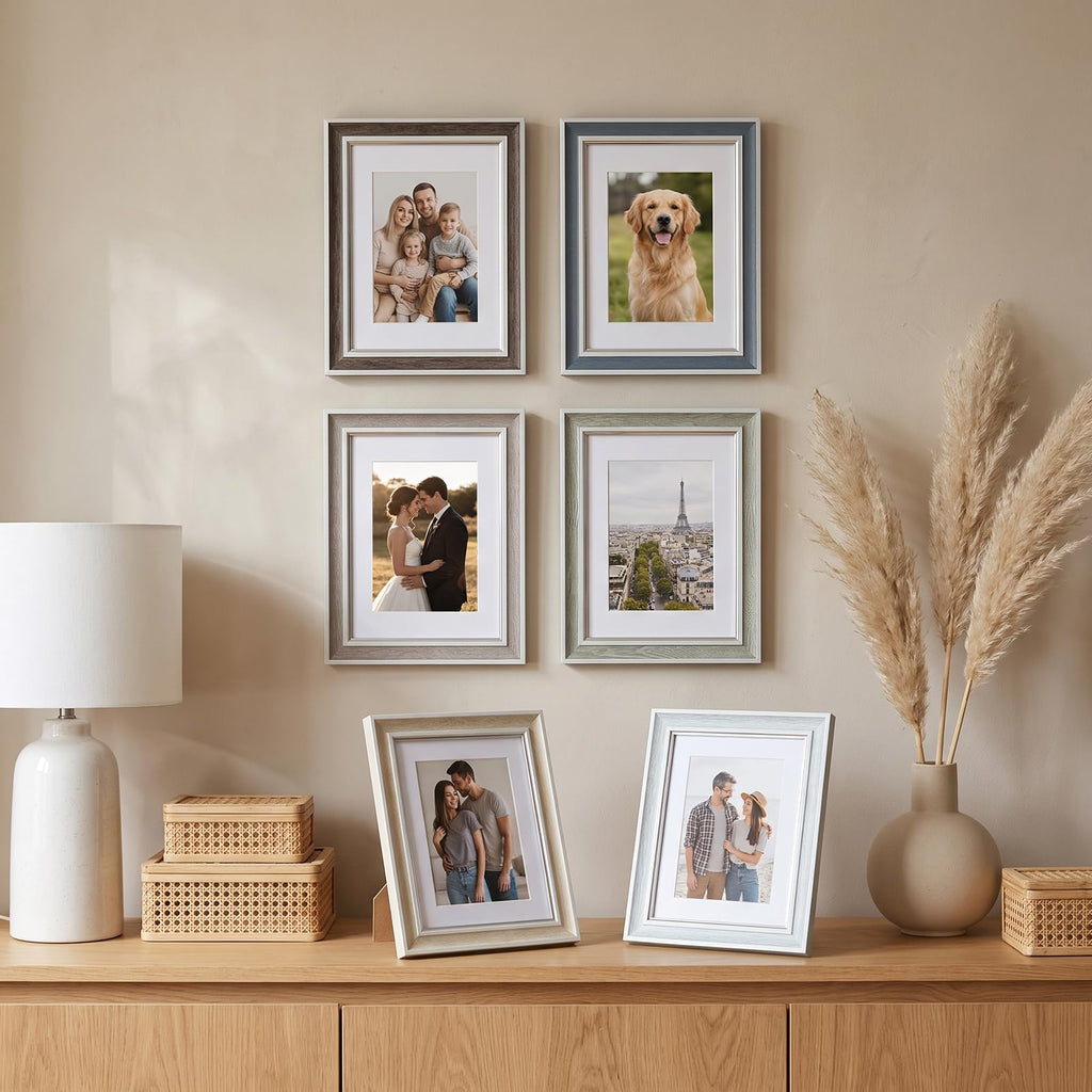 4x6 Picture Frame Set of 6, Rustic Farmhouse Photo Frame, Display 3.5x5 with Mat or 4x6 Without Mat for Decorative on
