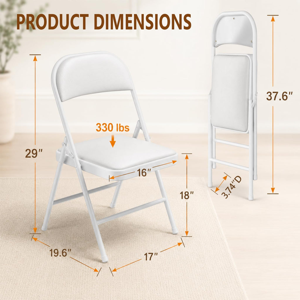 6 Pack PU Leather Folding Chair with Padded, White