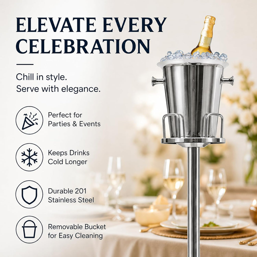 Champagne Bucket with Stand, Stainless Steel Standing Champagne Ice Bucket, Party Wine Chiller, Bucket Free Standing