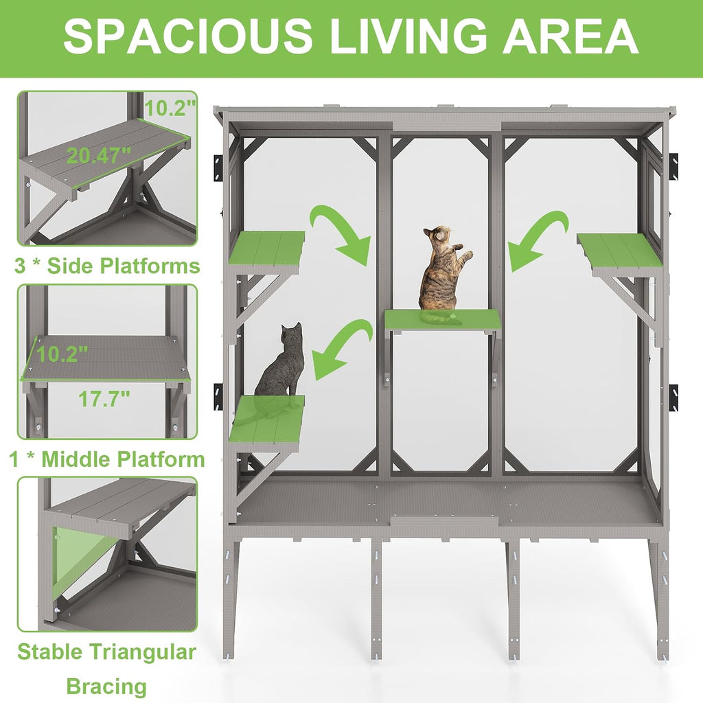 65.1" L Window Catio with 4 Jump Platforms, Mosquito-Proof Cat Window Box for Sunbathing, Napping, Overlooking, Study