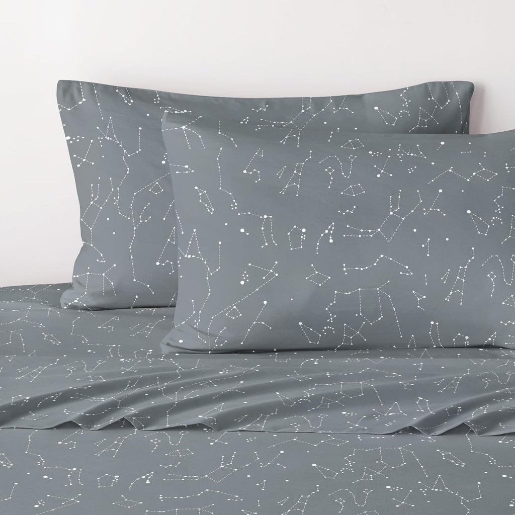 Constellation Bed Sheets, 4-Piece Sheet Set, Celestial Space Witchy Star Galaxy Astrology Bedding, Deep Pocket, Grey