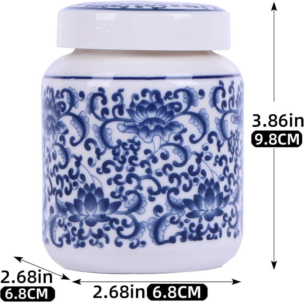 Chinoiserie Blue and White Porcelain Ginger Jar with Twist Lid-Versatile Ceramic with Five Unique Floral