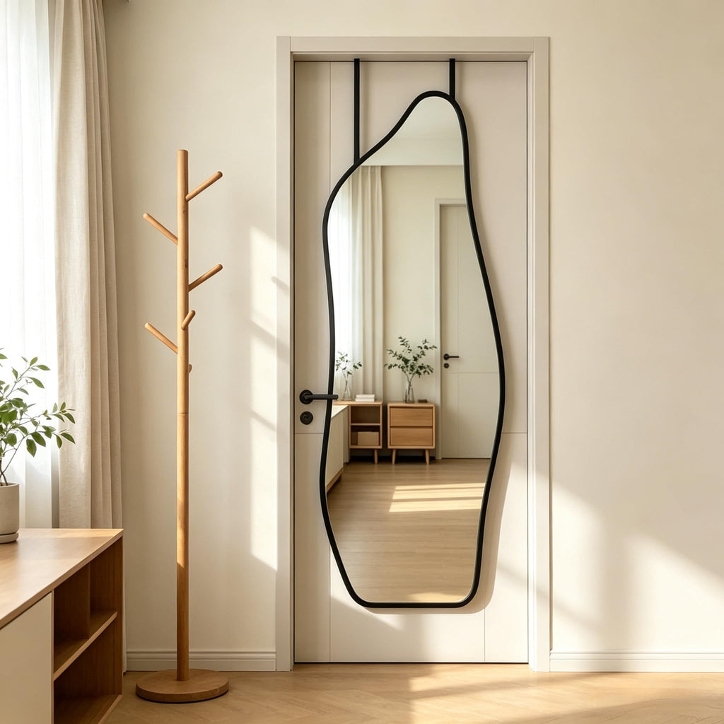 16" x 48" Irregular Dolphin Full Length Over Door Mirror Black