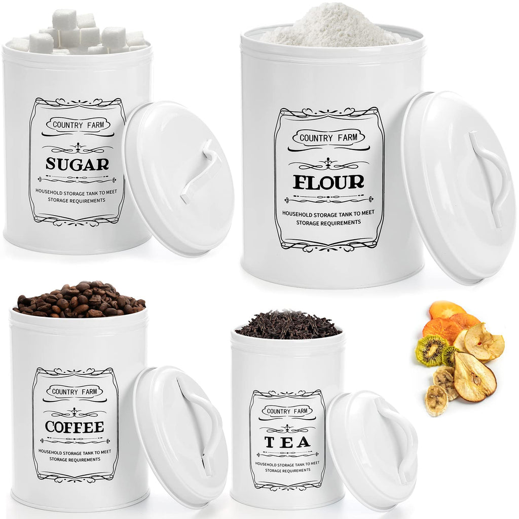 Set of 4 Kitchen Canisters with Airtight Lids, Coffee Tea Sugar Flour Tin Jars Nesting Food Storage Container Set for