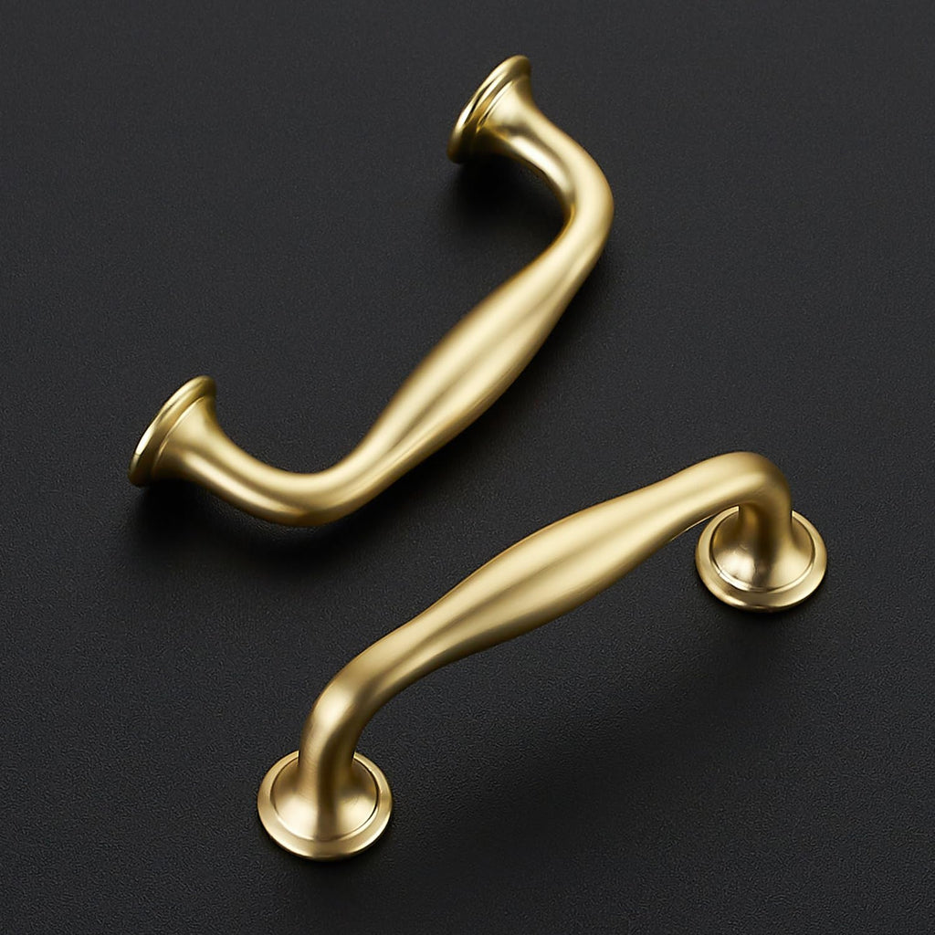 Brushed Gold Cabinet Handles Solid Pulls 3 Inch 5 Pack