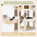 Corner Cat Tree, 51in Curved Series Modern Cat Tower for Indoor Cats with Hammock, 7 Sisal Scratching Posts