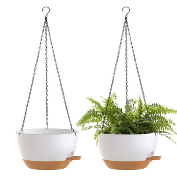 10 Inch Hanging Baskets 2 PC with Chains, Self-Watering Hanging Planters for Indoor Outdoor Plants, Plastic Hanging