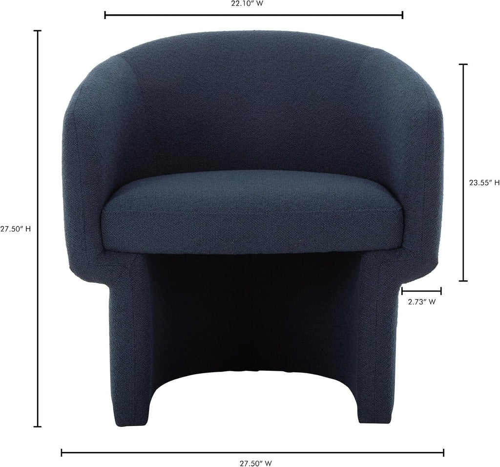 Sylvie Accent Chair, Art Deco Curved Design, Recycled Polyester Upholstery, Dark Indigo