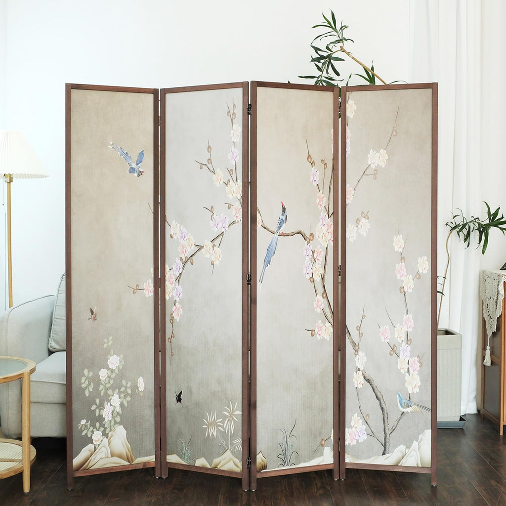 4 Panel Room Divider, 5.6 ft Tall Double-Sided Blackout Folding Privacy Screen - Freestanding Wall Partition with