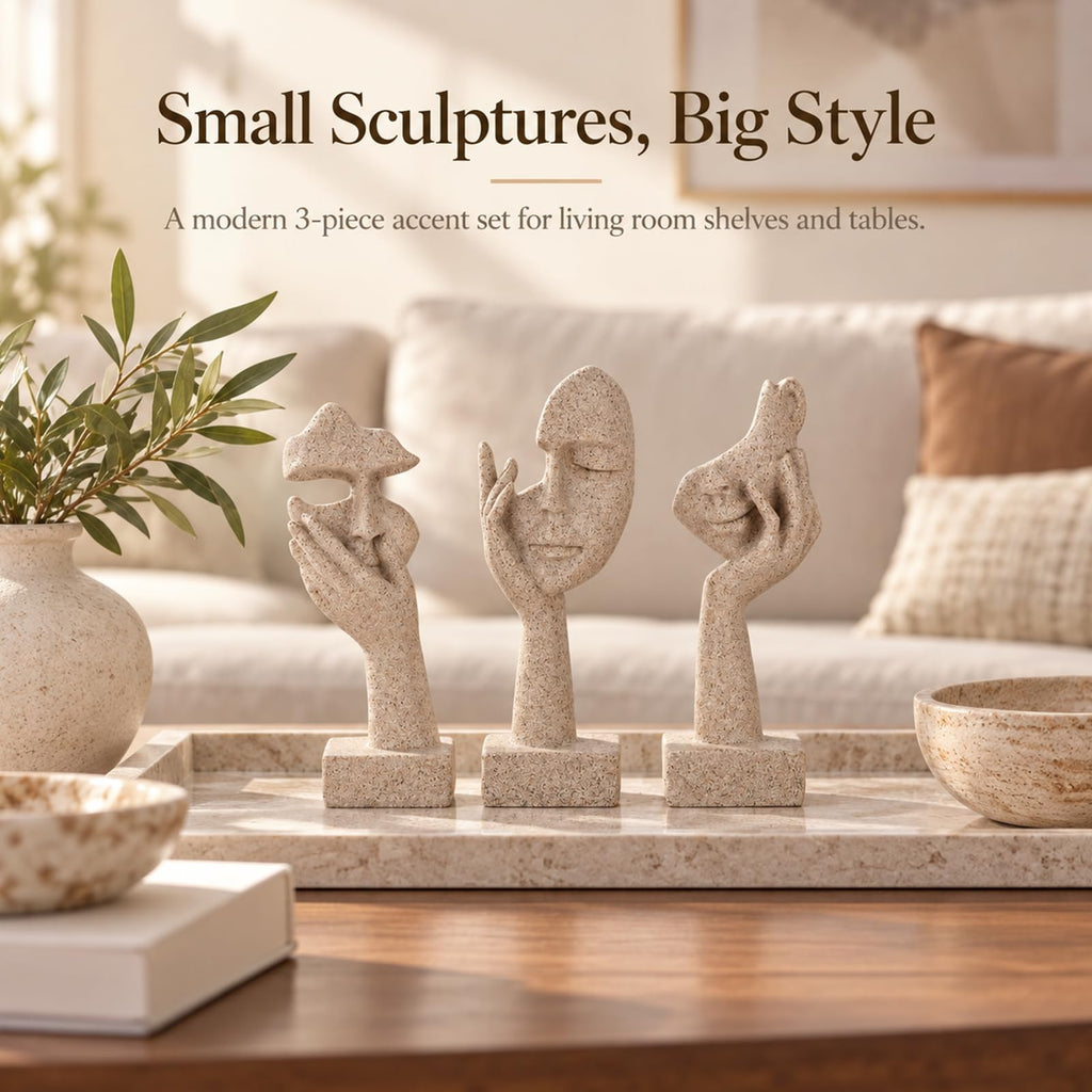 3 Pcs Thinker Statue - Resin Art Abstract Home Accent Figurines for Decor Apartment Bookshelf Floating Shelf Living
