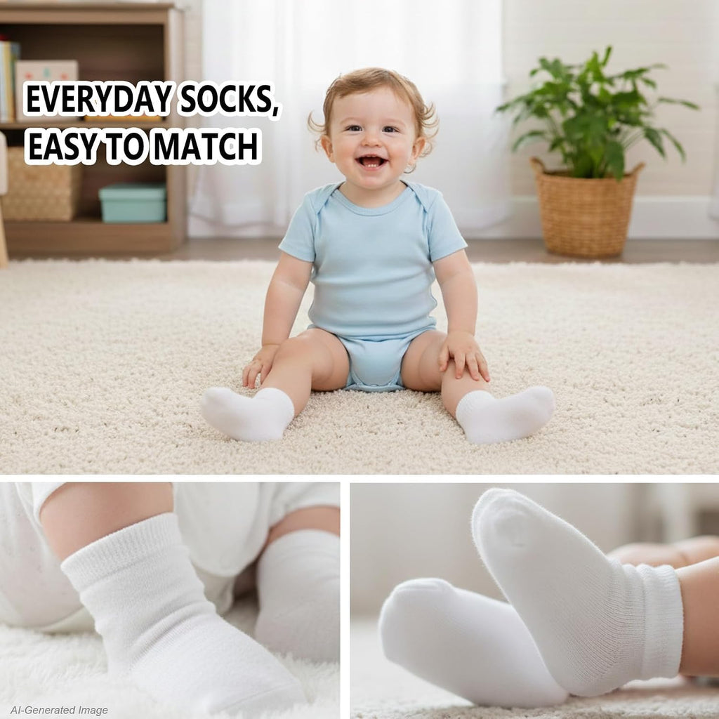 Baby Crew Socks, Cotton Rich Fit, Black White Gray 10 Pack for Girls & Boys