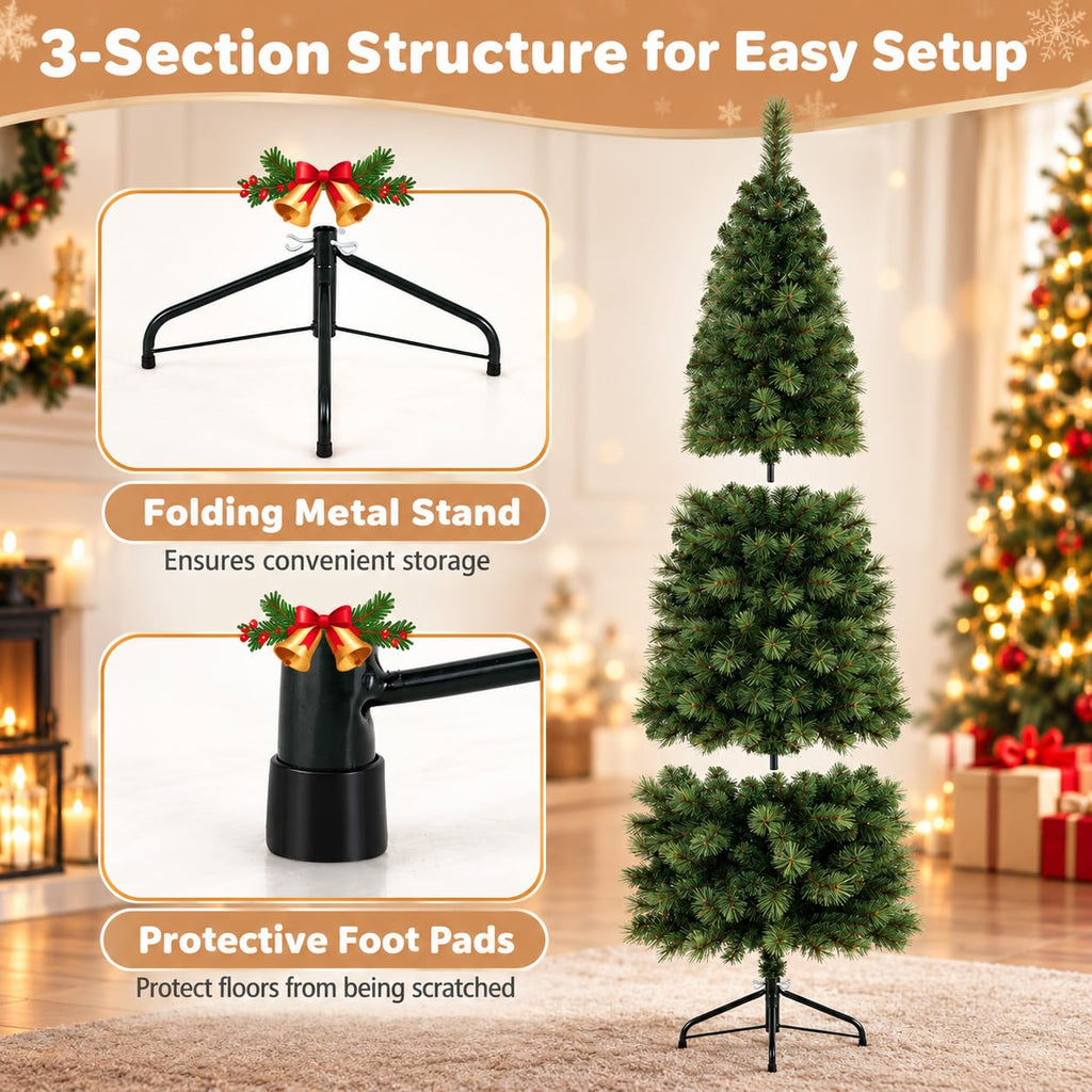 7 FT Pre-Lit Artificial Half Christmas Tree with 8 Lighting Modes