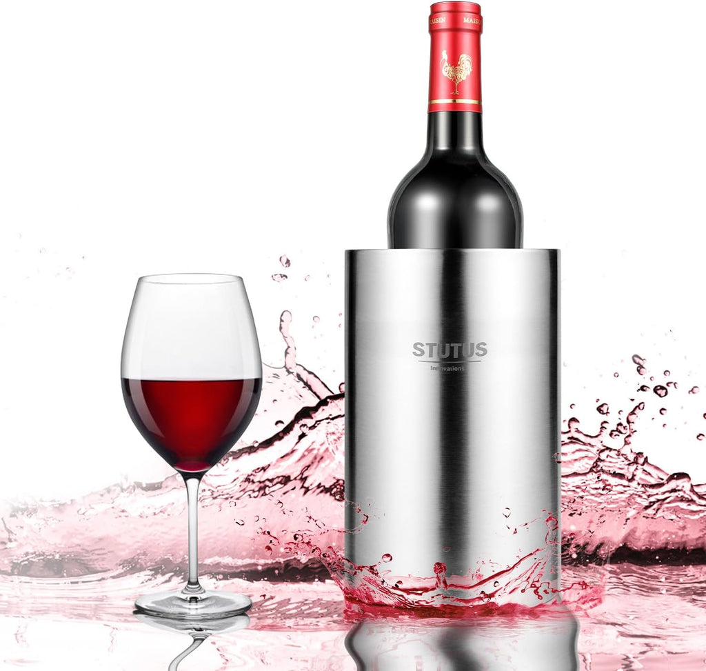 Wine Chiller Bucket, STUTUS Stainless Steel Double Wall White Wine Bottle Cooler Bucket, Insulated Champagne Beer Ice